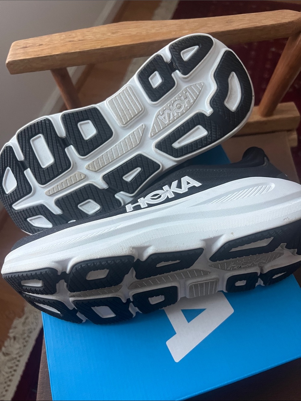Hoka Bondi 9 Black and White Cushioned Running Sneakers - Picture 3 of 4